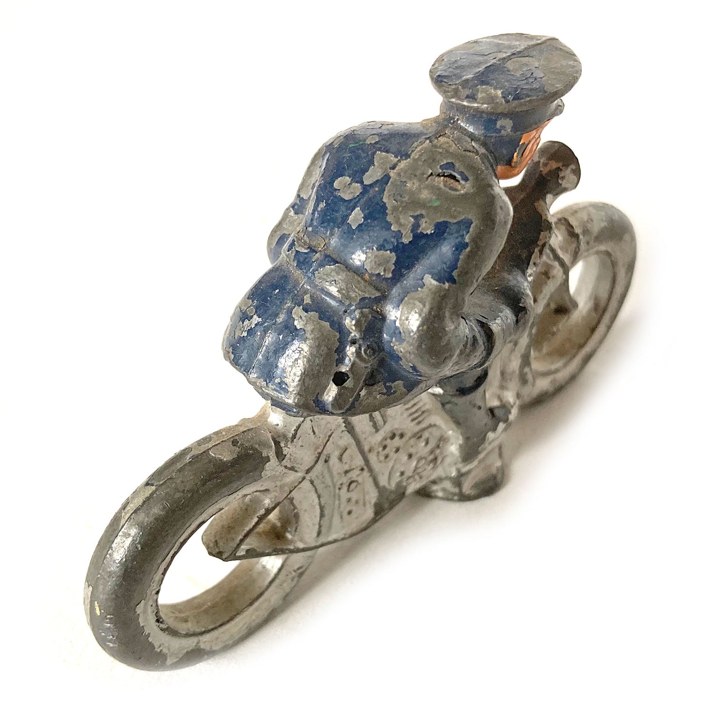 Hollow-cast Barclay lead motorcycle cop toy, Indian or Harley, 1930s-40s