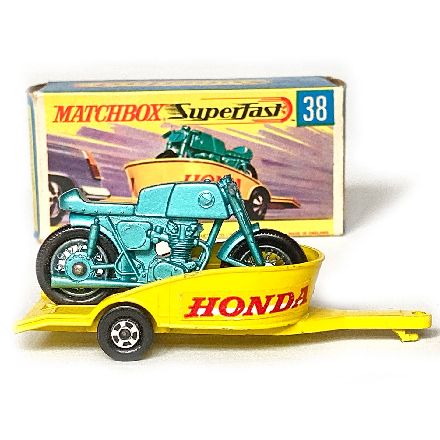 Matchbox Superfast Honda race bike and trailer, MB38, near mint, 1968